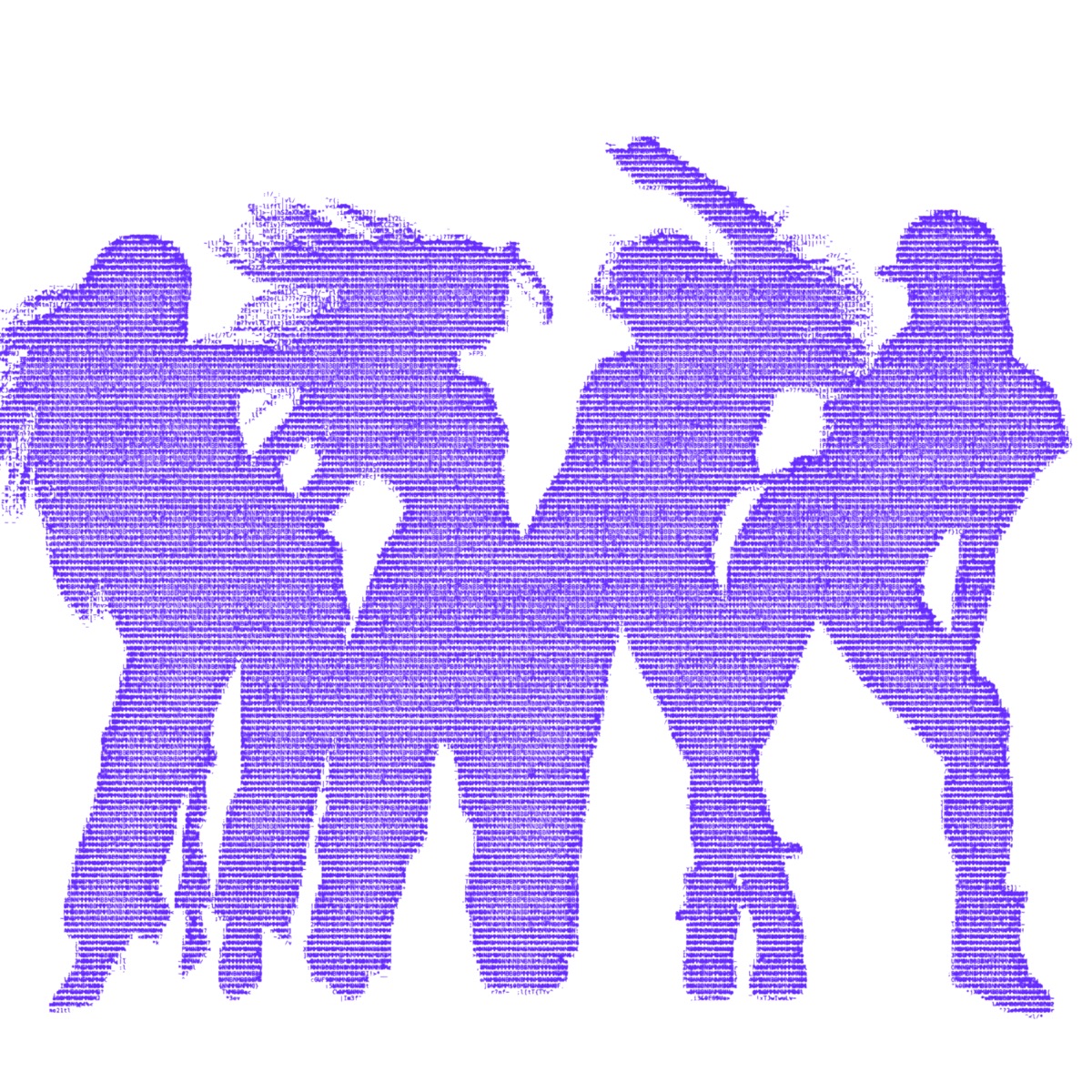 Pendulum cover art — the four members of STARLINGS as silhouettes built from dense purple ASCII characters on white